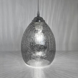 Long Life Lamps Company Retro Chrome Ceiling Pendant Light Fixture Grey Cracked Glass Oval Lamp Shade H3058 - thumbnail 6