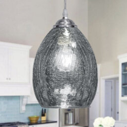 Long Life Lamps Company Retro Chrome Ceiling Pendant Light Fixture Grey Cracked Glass Oval Lamp Shade H3058 - thumbnail 7