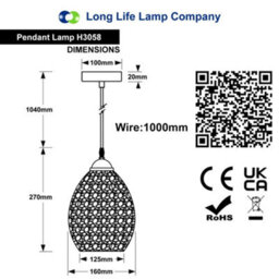 Long Life Lamps Company Retro Chrome Ceiling Pendant Light Fixture Grey Cracked Glass Oval Lamp Shade H3058 - thumbnail 2