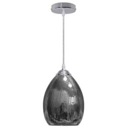 Long Life Lamps Company Retro Chrome Ceiling Pendant Light Fixture Grey Cracked Glass Oval Lamp Shade H3058 - thumbnail 4