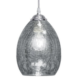 Long Life Lamps Company Retro Chrome Ceiling Pendant Light Fixture Grey Cracked Glass Oval Lamp Shade H3058