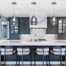 Long Life Lamps Company Retro Chrome Ceiling Pendant Light Fixture Grey Cracked Glass Oval Lamp Shade H3058 - thumbnail 8