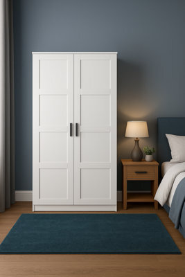 Home Treats 2 Door Wardrobe White Wooden Closet With 2 Shelves & Hanging Rail Oslo Range - image 1
