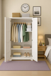 Home Treats 2 Door Wardrobe White Wooden Closet With 2 Shelves & Hanging Rail Oslo Range - thumbnail 6
