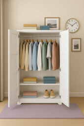 Home Treats 2 Door Wardrobe White Wooden Closet With 2 Shelves & Hanging Rail Oslo Range - thumbnail 7