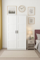 Home Treats 2 Door Wardrobe White Wooden Closet With 2 Shelves & Hanging Rail Oslo Range - thumbnail 4