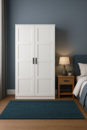 Home Treats 2 Door Wardrobe White Wooden Closet With 2 Shelves & Hanging Rail Oslo Range