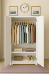 Home Treats 2 Door Wardrobe White Wooden Closet With 2 Shelves & Hanging Rail Oslo Range - thumbnail 8