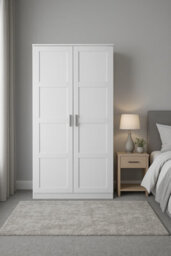 Home Treats 2 Door Wardrobe White Wooden Closet With 2 Shelves & Hanging Rail Oslo Range - thumbnail 9