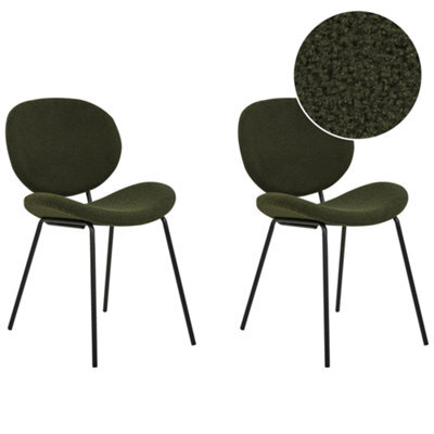 Beliani Set Of 2 Dining Chairs Luana Boucle Dark Green - image 1