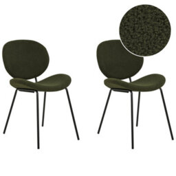 Beliani Set Of 2 Dining Chairs Luana Boucle Dark Green - thumbnail 1