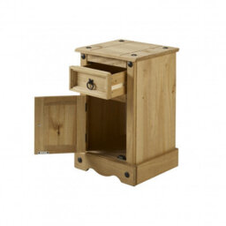 Mercers Furniture Corona Bedside Cabinet Narrow Pot Cupboard 1 Door 1 Drawer Table Solid Wood Pine Wooden With Mexican Styling - thumbnail 2