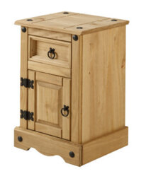 Mercers Furniture Corona Bedside Cabinet Narrow Pot Cupboard 1 Door 1 Drawer Table Solid Wood Pine Wooden With Mexican Styling - thumbnail 4