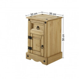 Mercers Furniture Corona Bedside Cabinet Narrow Pot Cupboard 1 Door 1 Drawer Table Solid Wood Pine Wooden With Mexican Styling - thumbnail 5