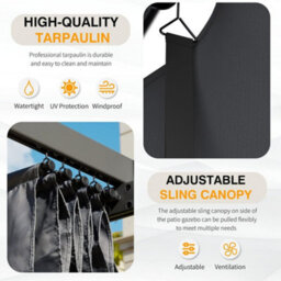Thehotsale Aluminum Garden Gazebo With Retractable Canopy Heavy Duty Awnings 3 X 3M - thumbnail 3
