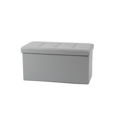 IHIDirect Foldable Faux Leather Storage Box Ottoman Cube 76Cmx38Cm For Bedroom, Living Room, Hallway - Grey