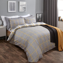 Ohs Denim Check Duvet Cover With Pillowcase, Ochre - Double - thumbnail 3