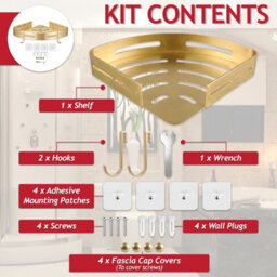Spares2Go Luxury Shower Corner Shelf Storage Rack Bathroom Kitchen Bedroom Caddy Organiser (Brushed Gold) - thumbnail 2