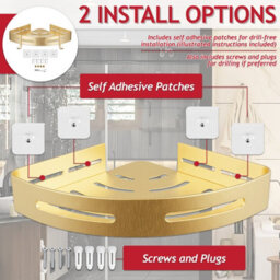 Spares2Go Luxury Shower Corner Shelf Storage Rack Bathroom Kitchen Bedroom Caddy Organiser (Brushed Gold) - thumbnail 7