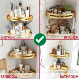 Spares2Go Luxury Shower Corner Shelf Storage Rack Bathroom Kitchen Bedroom Caddy Organiser (Brushed Gold) - thumbnail 6