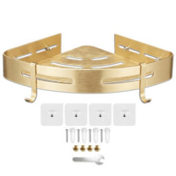 Spares2Go Luxury Shower Corner Shelf Storage Rack Bathroom Kitchen Bedroom Caddy Organiser (Brushed Gold)