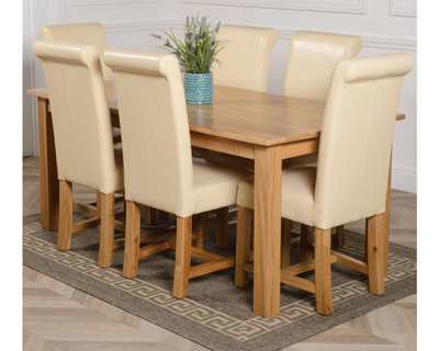 That's Furniture Oslo 180 X 90 Cm Large Oak Dining Table And 6 Chairs Dining Set With Washington Ivory Leather Chairs - image 1