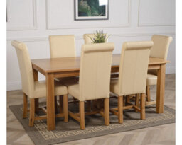 That's Furniture Oslo 180 X 90 Cm Large Oak Dining Table And 6 Chairs Dining Set With Washington Ivory Leather Chairs - thumbnail 3