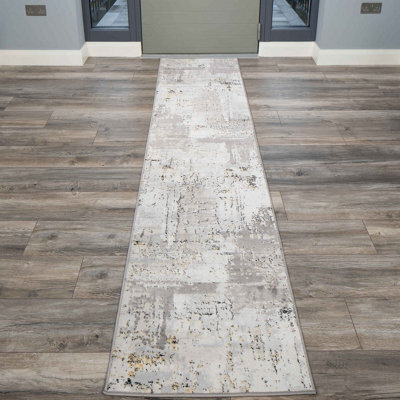 Loomed Silver Gold Metallic Transitional Contemporary Abstract Living Runner Rug 70X240Cm - image 1