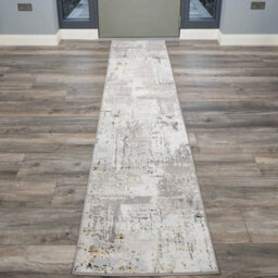 Loomed Silver Gold Metallic Transitional Contemporary Abstract Living Runner Rug 70X240Cm - thumbnail 1