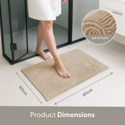 Keplin Non-Slip Microfibre Bath & Toilet Mat 40Cm X 60Cm, Beige - thumbnail 2