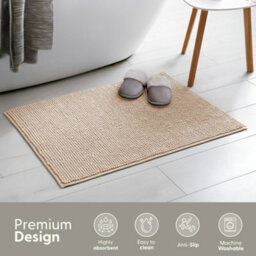 Keplin Non-Slip Microfibre Bath & Toilet Mat 40Cm X 60Cm, Beige - thumbnail 3