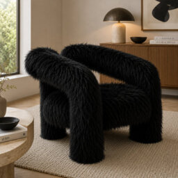 Where Saints Go Ltd Armchair Fenrir Black Faux Mongolian Sheepskin Curved Tripod Frame 71Cm By Where Saints Go - thumbnail 1
