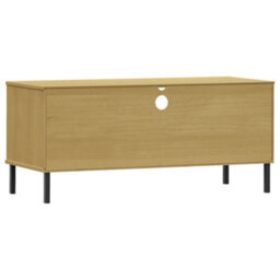 Berkfield Tv Cabinet With Metal Legs Brown Solid Wood Pine Oslo - thumbnail 7