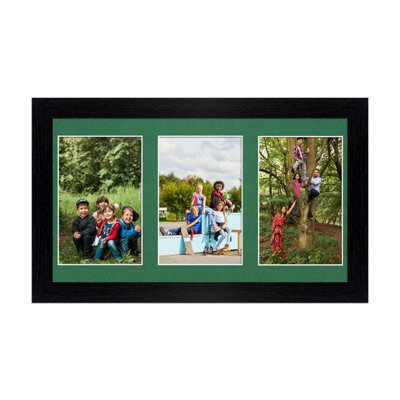 AK Frames 40X20Cm Black Modern Multi Photo Frame With Emerald Mount - Holds 3 Apertures (3X) 6X4 Photos - image 1