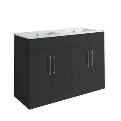Homestylestore 1210mm Black Grey Floorstanding Bathroom Vanity Unit Double Basin And Chrome T Bar Handle - image 1