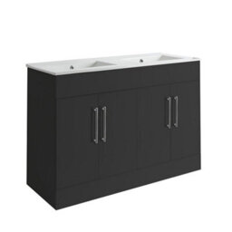 Homestylestore 1210mm Black Grey Floorstanding Bathroom Vanity Unit Double Basin And Chrome T Bar Handle - thumbnail 1