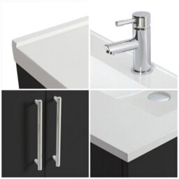 Homestylestore 1210mm Black Grey Floorstanding Bathroom Vanity Unit Double Basin And Chrome T Bar Handle - thumbnail 3