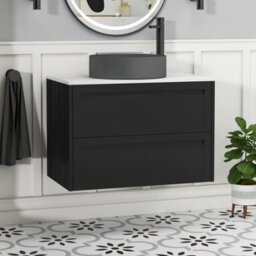 Royal Bathrooms Royal Bathroom Elmore 800mm Matt Nocturne Black Wall Mounted Countertop Bathroom Vanity Unit 2 Drawer With Art Round Basin - thumbnail 1