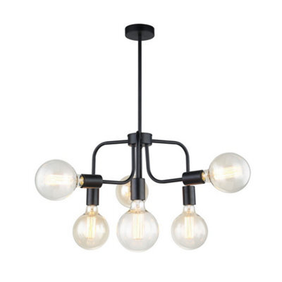 Luminosa Lighting Luminosa Industrial And Retro Hanging Pendant Black 6 Light , E27