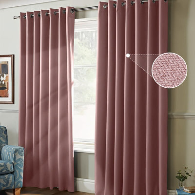 Moonlight Bedding 100%blackout Eyelet Linen Texture Curtain Pair Thermal Energy Efficient Uk Home(Blush Pink, 66X90'') - image 1