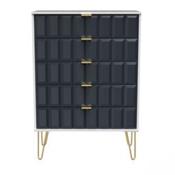 Bologna Ready Assembled Matt Indigo & White No Effect 5 Drawer Wide Chest (H)1075mm (W)765mm (D)415mm - thumbnail 2