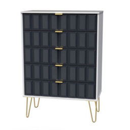 Bologna Ready Assembled Matt Indigo & White No Effect 5 Drawer Wide Chest (H)1075mm (W)765mm (D)415mm