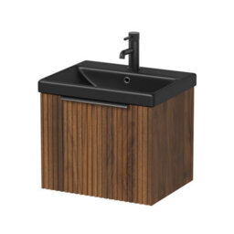 Aveli Fluted 500mm Bathroom Vanity Unit Basin Wall Hung Cupboard Soft Close Walnut - thumbnail 5