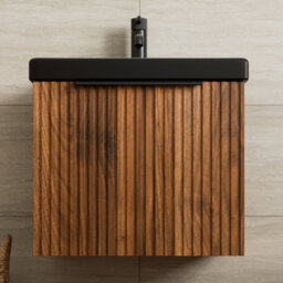Aveli Fluted 500mm Bathroom Vanity Unit Basin Wall Hung Cupboard Soft Close Walnut