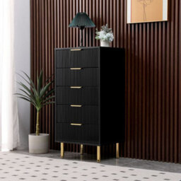 MMT Funiture Designs Black Gloss Chest Of Drawers, Gold Handles & Legs, 5 Drawer - thumbnail 4