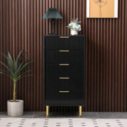 MMT Funiture Designs Black Gloss Chest Of Drawers, Gold Handles & Legs, 5 Drawer - thumbnail 3