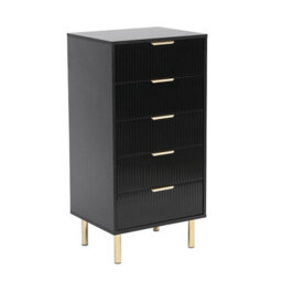 MMT Funiture Designs Black Gloss Chest Of Drawers, Gold Handles & Legs, 5 Drawer - thumbnail 2