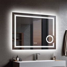 Luvodi 90X70Cm Anti-Fog Led Bathroom Mirror 3X Magnifier Vanity Shaving Mirror Dimmable 3 Colours Front Light + Backlit - thumbnail 1