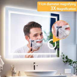 Luvodi 90X70Cm Anti-Fog Led Bathroom Mirror 3X Magnifier Vanity Shaving Mirror Dimmable 3 Colours Front Light + Backlit - thumbnail 3