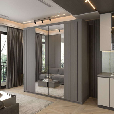 Sliding Wardrobes 4 u LTD Modern Mexico Sliding Wardrobe With Led Light & Trim Design Grey 150Cm - image 1